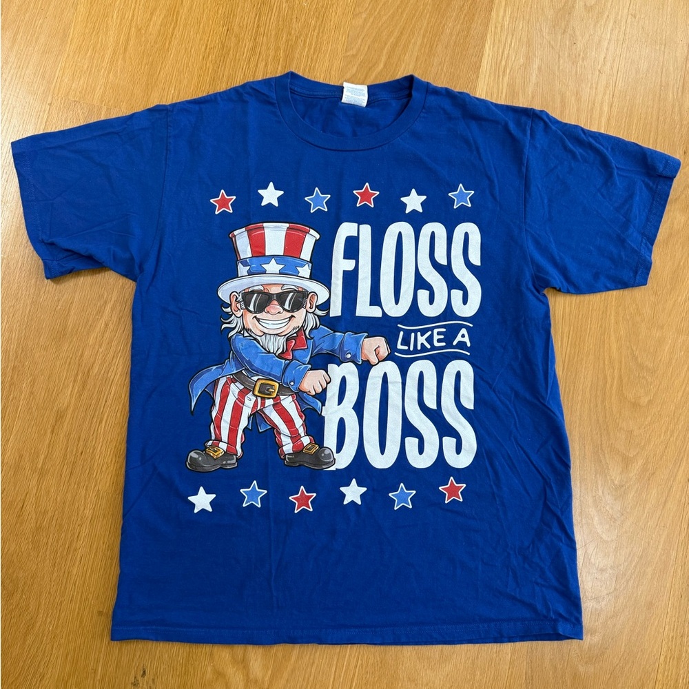Blue Graphic T-Shirt with Patriotic Design